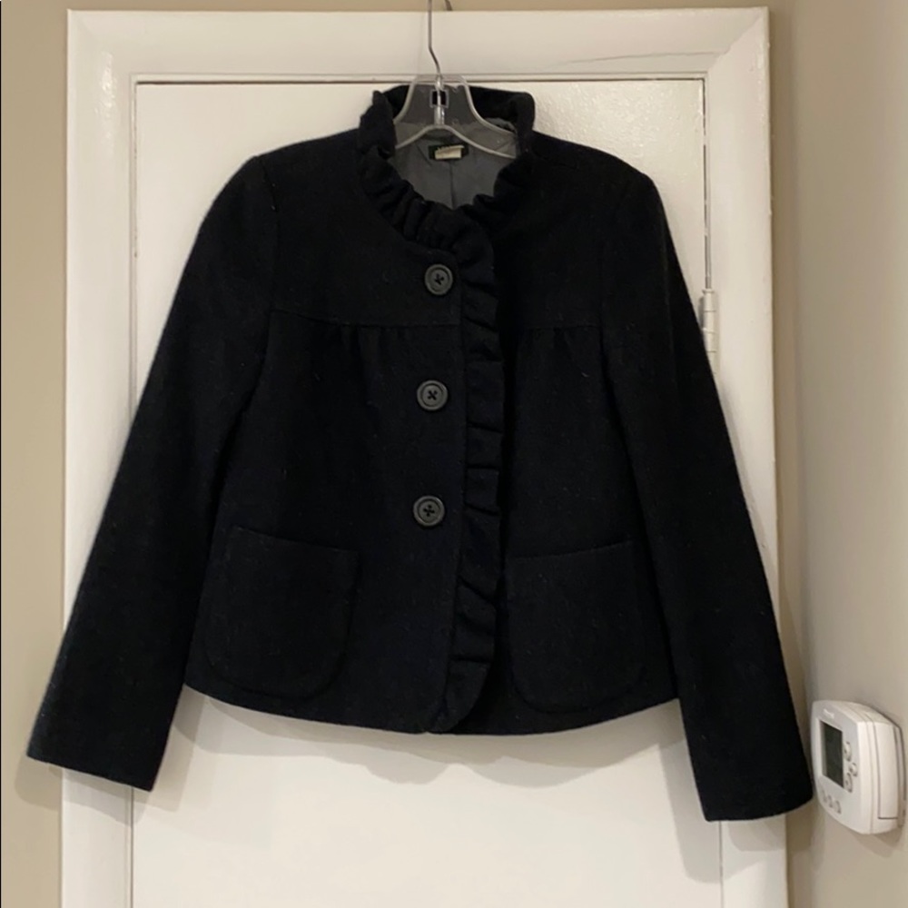 J Crew wool coat with ruffle detail
